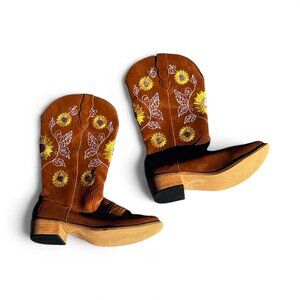 Embroidered Faux Suede Western Moto Cowboy Boots 8.5